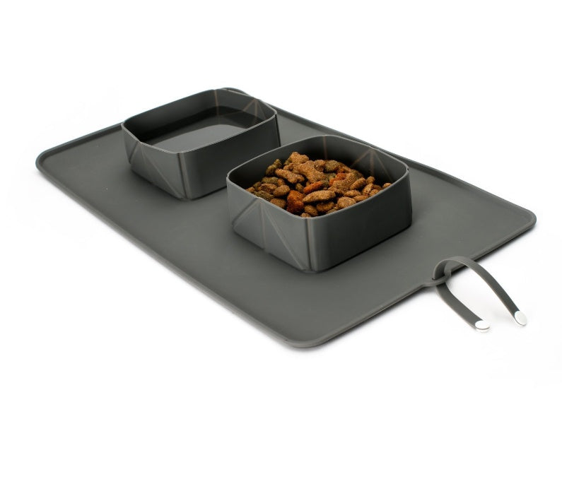 Foldable silicone travel dog bowl with feeding mat – Furramo grey