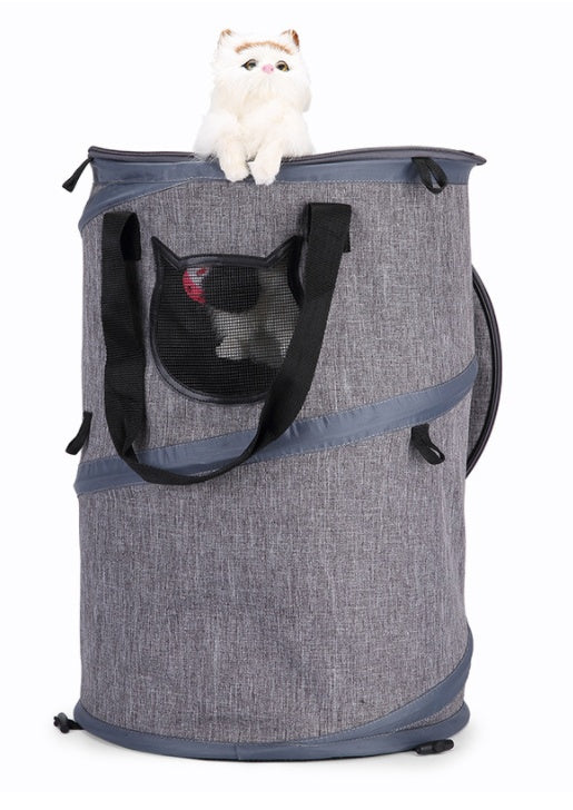 Foldable cat carrier backpack with tunnel bed