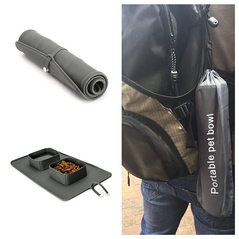 Foldable silicone travel dog bowl with feeding mat – Furramo show 