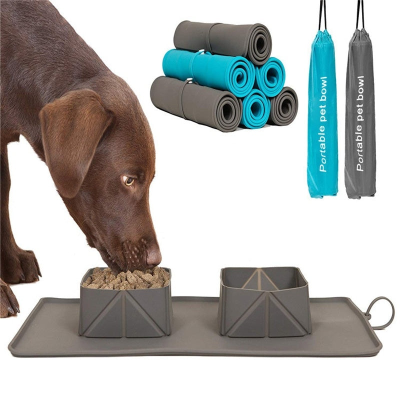 Foldable silicone travel dog bowl with feeding mat – Furramo